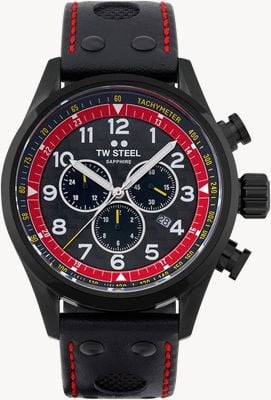 TW Steel Fast Lane Colonel TCR Special Edition (48mm) Uhr mit Kohlefaser-Zifferblatt und schwarzem Lederarmband SVS303