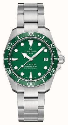 Certina Relógio Ds Action Diver Powermatic 80 (38mm) com mostrador verde e pulseira de aço inoxidável. C0488071109100