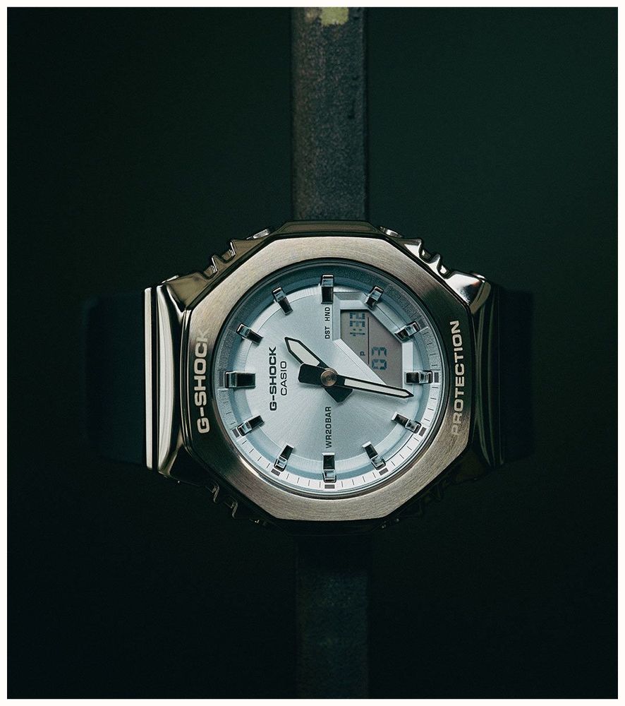 Casio GM-S2110 GM-S2110 Wristwatch, Metal Cover, Biomass Plastic, Dark Gray Band, Green, Sporty