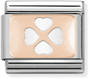 Nomination Classic PLATES In Stainless Steel With 9k Rose Gold CUSTOM Four Leaf Clover Charm 430101/10
