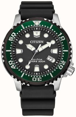 Citizen Men's Promaster Diver Eco-Drive Green Bezel Silicone Strap BN0155-08E
