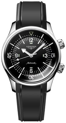 LONGINES Orologio subacqueo Legend cronometro automatico certificato (39 mm) quadrante laccato nero / cinturino in gomma nera L37644509