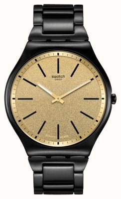 Swatch Mostrador elegante em ardósia (42 mm) com glitter dourado e pulseira em aço inoxidável preto SS07B109G