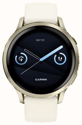 Garmin Venu 4 – inteligentny zegarek monitorujący stan zdrowia i kondycję fizyczną (41 mm) w kolorze księżycowego złota z silikonowym paskiem 010-03013-00