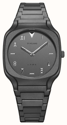 D1 Milano Cadran carré gris volcanique (37 mm) sablé couleur canon de fusil / bracelet en acier inoxydable couleur canon de fusil SQBJ08