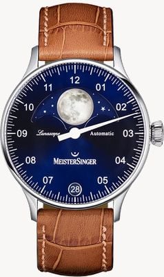 MeisterSinger Pangea lunascope bracelet marron cadran bleu LS908