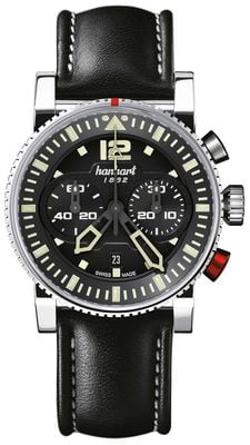 Hanhart Chronographe automatique Primus Pilot (44 mm), cadran noir / bracelet en cuir noir - m 740.210-0020