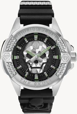 Philipp Plein Il quadrante nero conico alto $kull / cinturino nero PWAAA0121