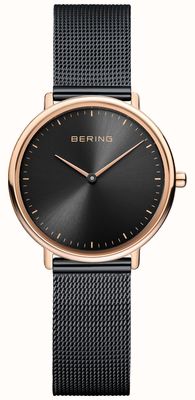 Bering Reloj clásico de malla negra para mujer 15729-166