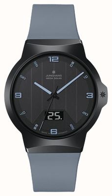 Junghans Force mega solar (40,4 mm) mostrador preto / pulseira de silicone cinza azul 18/1401.00