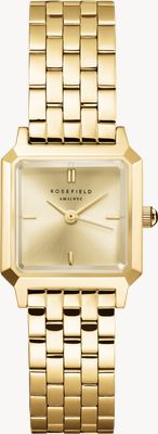 Rosefield Boxelle (19,5 mm) wijzerplaat met gouden zonnestraalmotief / verguld roestvrijstalen armband BCGSG-B04