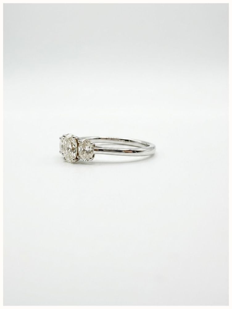 0.69ct Oval Natural Diamond Platinum Trilogy Ring SR150 - vue alternative 2