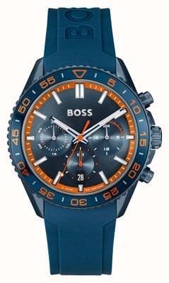 BOSS Quadrante cronografo blu da uomo (43 mm) / cinturino in silicone blu 1514142