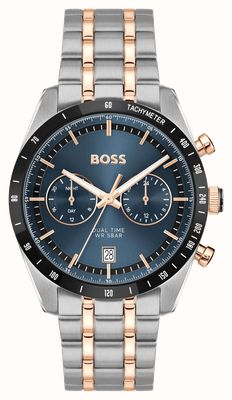 BOSS Tourmaster dual-time (41 mm) cadran bleu / bracelet en acier inoxydable bicolore 1514288