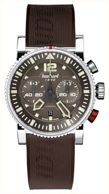 Hanhart Cronógrafo automático Primus Pilot (44 mm) mostrador marrom / pulseira de borracha marrom escura - tamanho M 740.280-1120