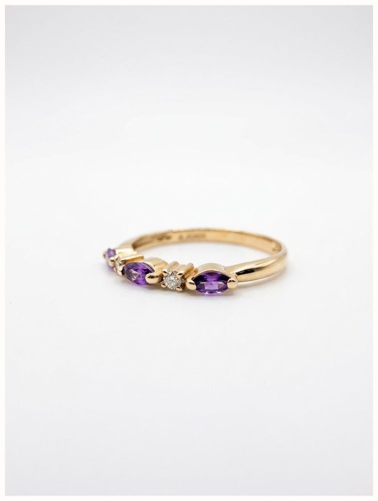 James Moore & Co .02ct Natural Diamond & 3 Amethyst Stones 9ct Yellow Gold Band Ring SM** - alternate view 2