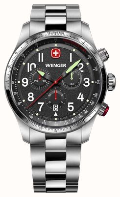 Wenger Terragraph Quartz Chronograph (43mm) Textured Black Dial / Stainless Steel Bracelet 01.0543.111