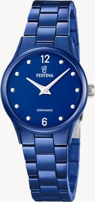 Festina Quarzkeramik (30,5 mm), blaues Zifferblatt / blaues Keramikarmband F20751/5