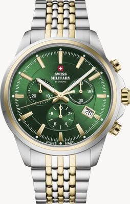 Swiss Military by Chrono 经典计时码表（40毫米）绿色放射状表盘 / 双色不锈钢手链表 SM34107.08