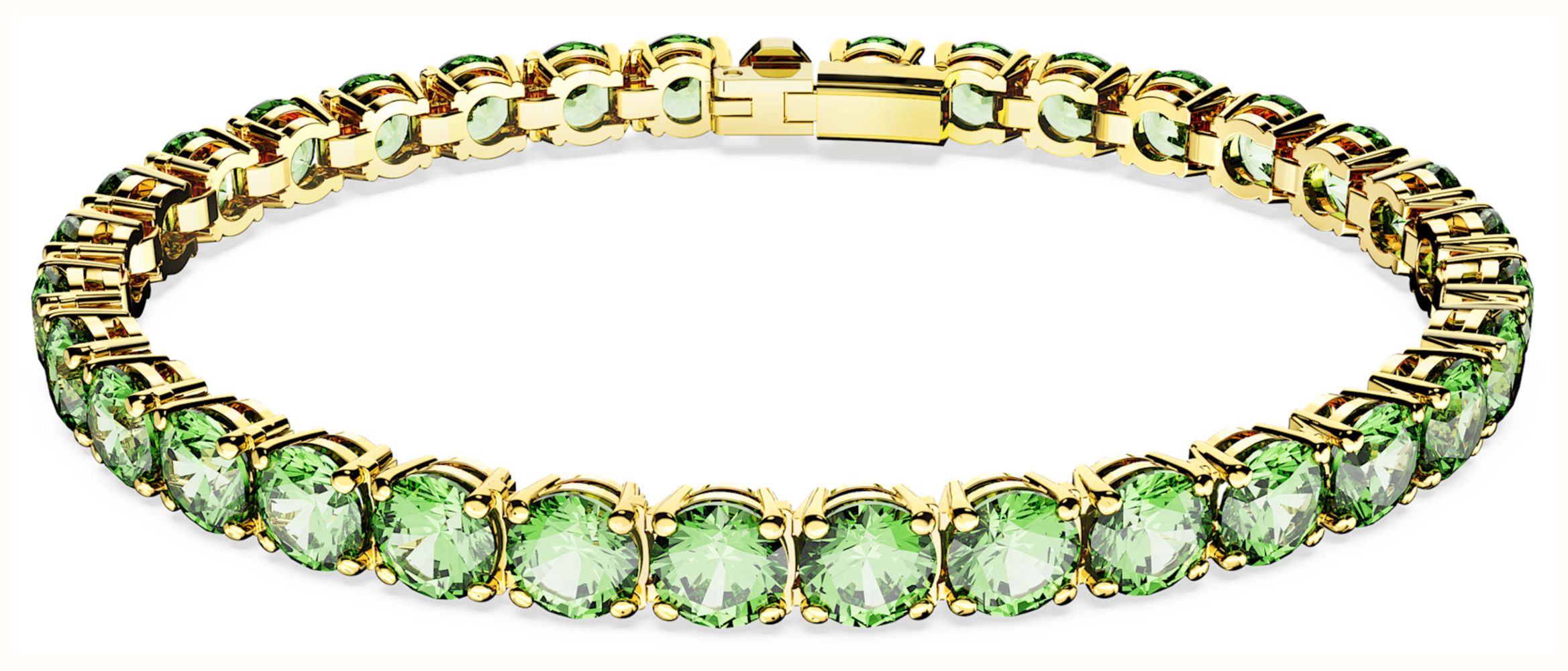 Swarovski Matrix Tennis Bracelet Round Cut Green Crystals Gold - Main Image