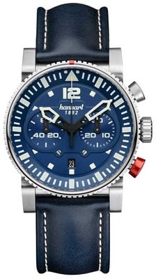 Hanhart Chronographe automatique Primus Pilot (44 mm), cadran bleu / bracelet en cuir bleu - m 740.270-0320