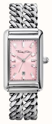 Thomas Sabo Elegante, ausdrucksstarke Armbanduhr aus Kristallquarz (22 mm) mit rosafarbenem Zifferblatt und Edelstahlarmband mit Panzerkette WA0454-201-204-22