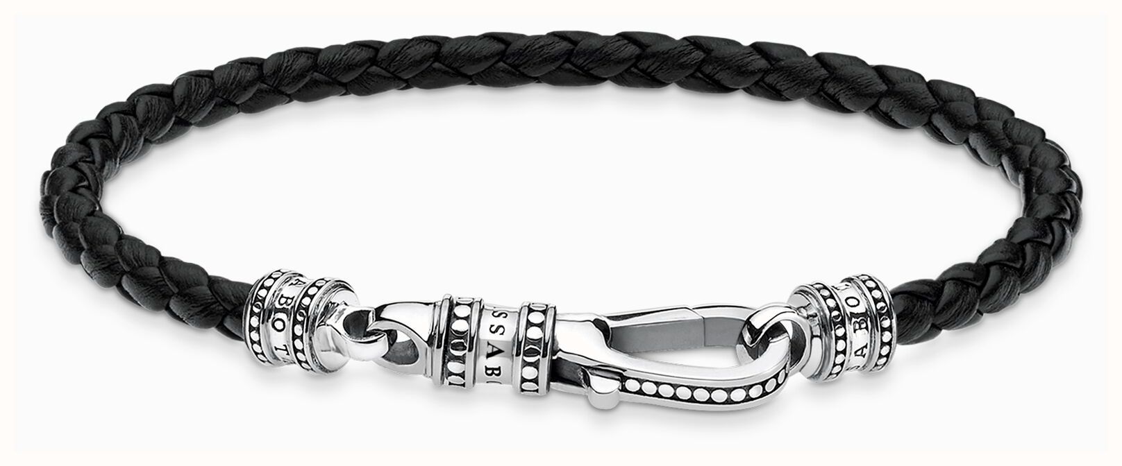 Thomas Sabo Black Leather Bracelet Sterling Silver Clasp 19cm