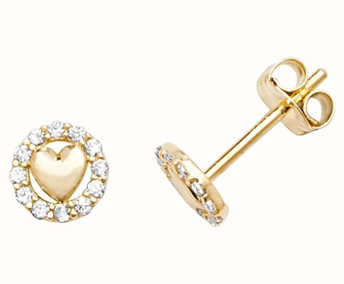 James Moore TH 9k Yellow Gold Heart Cubic Zirconia Stud Earrings ES595