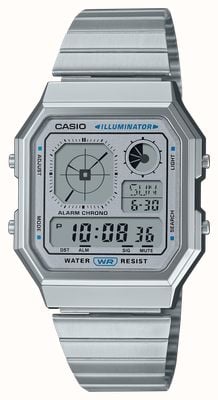 Casio 复古照明腕表（33.9毫米）数字显示/不锈钢表带 A130WE-7AEF