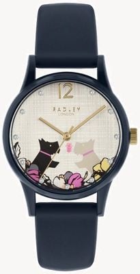 Radley | granatowy silikonowy pasek damski | tarcza z motywem kwiatowym psa RY2983