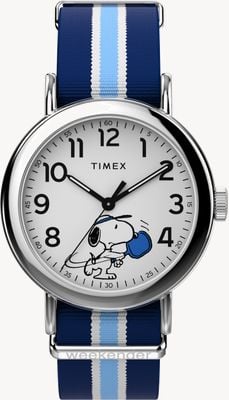 Timex X ピーナッツ ウィークエンダー ピックルボール (37mm) ホワイト文字盤 / ブルーストライプ ファブリックストラップ TW2Y50600