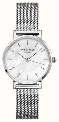 Rosefield Kleines Edit (26 mm) weißes Perlmuttzifferblatt / Edelstahl-Mesh-Armband 26WS-266