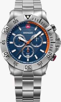 Wenger Seaforce Quarz-Chronograph (43 mm), blaues Zifferblatt / Edelstahlarmband 01.0643.125