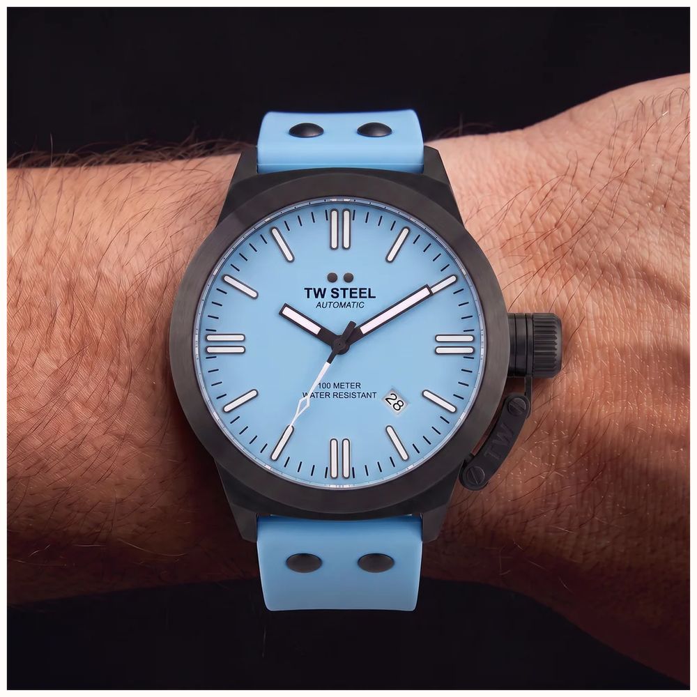 TW Steel Canteen Automatic (45mm) Light Blue Dial / Light Blue Silicone Strap Watch CS128 - vista alternativa 5