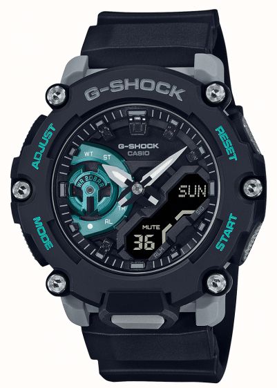 Casio G Shock Carbon Core Guard Uhr In Schwarz Und Turkis GA 2200M 1AER First Class Watches DEU