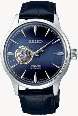 Seiko Presage Cocktail Time „Blue Moon“ (40,5 mm) tiefblaues Zifferblatt / blaues Kalbslederarmband SSA405J1