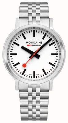 Mondaine Stop2go (41 mm) mostrador branco clássico / pulseira em aço inoxidável 316l MST.4101B.SJ.2SE