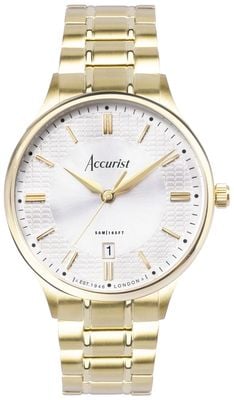 Accurist Montre homme classique à quartz (37 mm) avec cadran argenté et bracelet en acier inoxydable PVD or 73008
