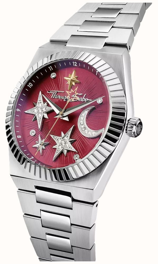 Thomas Sabo Moon And Stars Quartz (39mm) Red Sunray Dial / Stainless Steel Bracelet WA0466-201-212-39 - autre vue 2