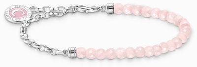 Thomas Sabo Charm Bracelet With Beads Of Rose Quartz And Chain Links Sterling Silver 13cm A2130-067-9-L13V
