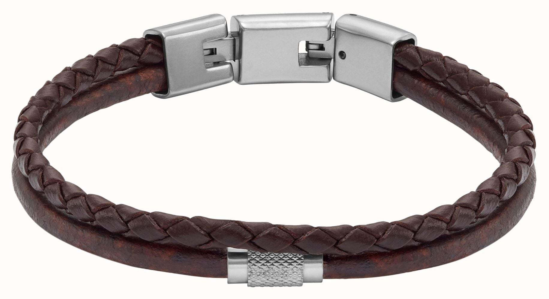Fossil Men's Brown Leather Stainless Steel Double Strand Bracelet