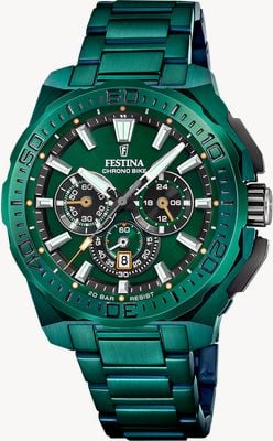Festina Chrono Bike 2025 Special Edition (45.5mm) Green Dial / Green PVD Stainless Steel Bracelet Watch F20730/1