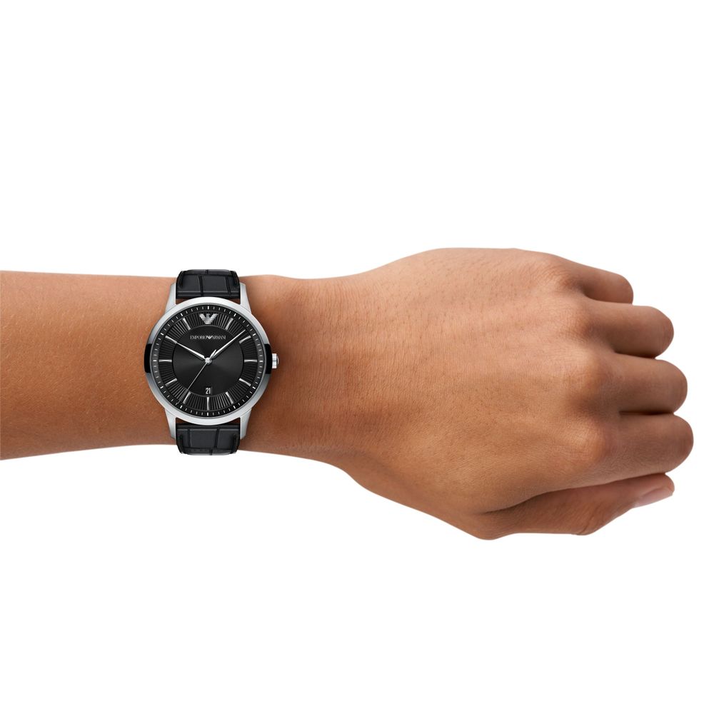 Emporio Armani Three-Hand Quartz (43mm) Black Sunray Dial / Black Leather Strap AR11826 - alternative Ansicht 4