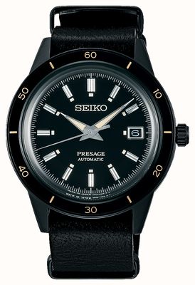 Seiko Automatyczny czarny zegarek w stylu Presage z lat 60 SRPH95J1