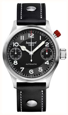 Hanhart PIONEER MonoScope Automatic Chronograph (45mm) Black Dial / Black Leather Strap - M 732.210-0010