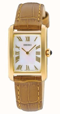 Seiko Caprice Classic (22,2 mm) Perlmuttzifferblatt / braunes Lederarmband SWR100P1
