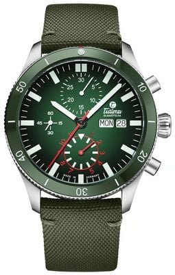 Tutima Glashütte Grand Flieger Airport Automatic Chronograph (41mm) Green Dégradé Dial / Green Cordura Strap 6407-03