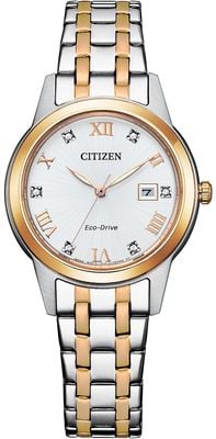 Citizen Eco-Drive Silhouette Crystal (29 mm) silbernes Zifferblatt / zweifarbiges Edelstahlarmband FE1246-85A
