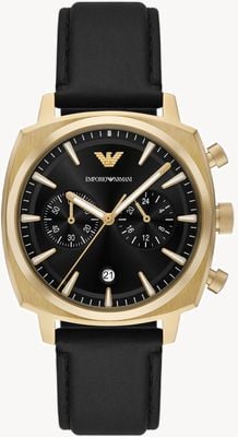 Emporio Armani Quarz-Chronograph (40 mm) schwarzes Zifferblatt / schwarzes Pro-Planet-Lederarmband AR11690