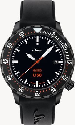 Sinn U50 Hydro S 5000m (41mm) zwarte wijzerplaat / zwart siliconen horlogebandje horloge 1051.020 BLACK SILICONE